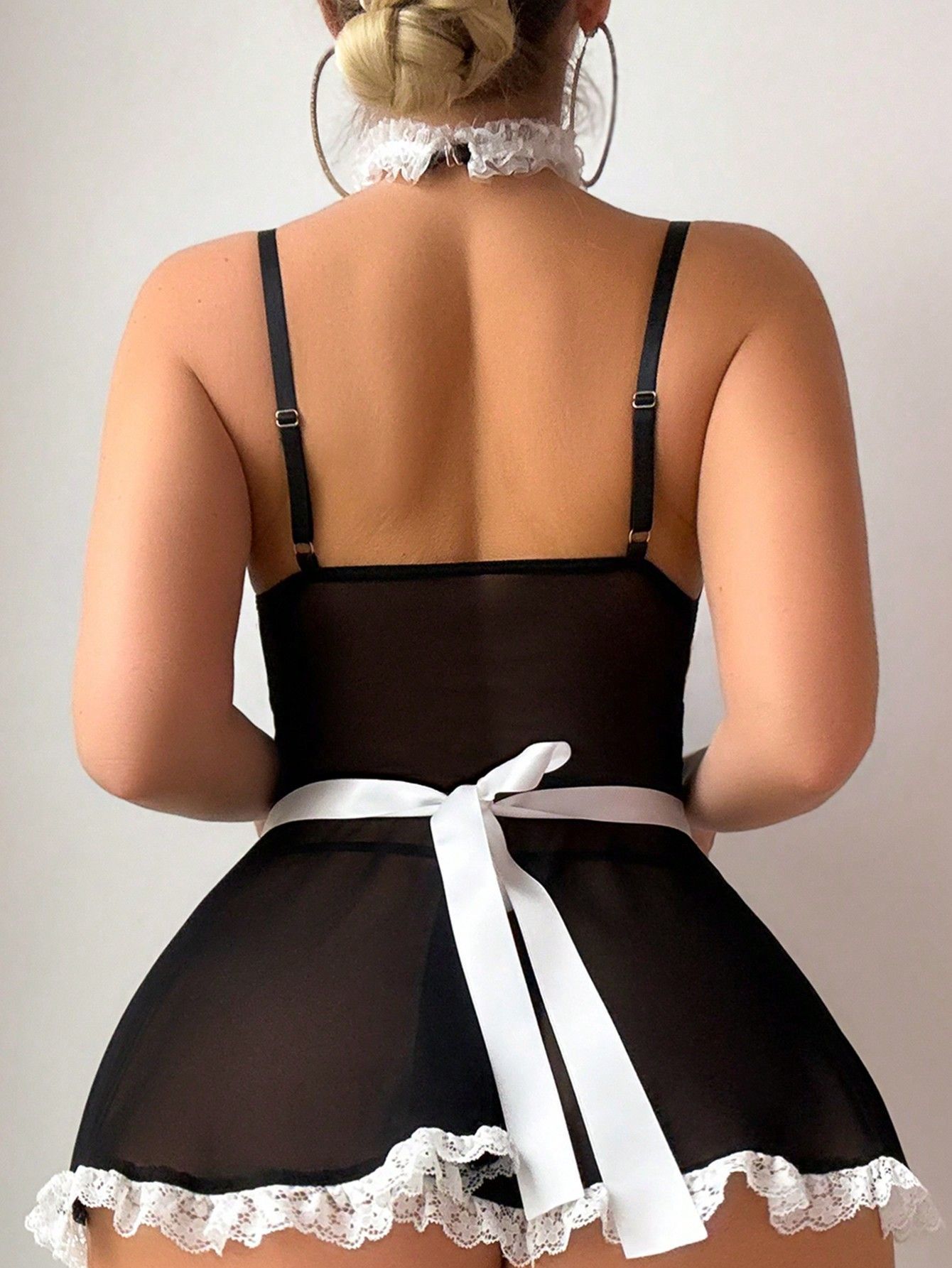 French Romantic Maid Costume Set with Lace Trim and Apron For Women